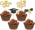 24Pcs Black Gold Graduation Cupcake Toppers 2026, Glitter Grad Cap Diploma Congrats Grad We Are So Proud of You Cupcake Toppers for Class of 2026 Graduation Party Decorations.