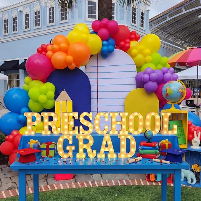 Honoson 13 Pcs Preschool Graduation Decorations Preschool Grad Letter LED Lights Sign Neon Lights Table Decoration for Kindergarten Graduation Party Supplies 2026