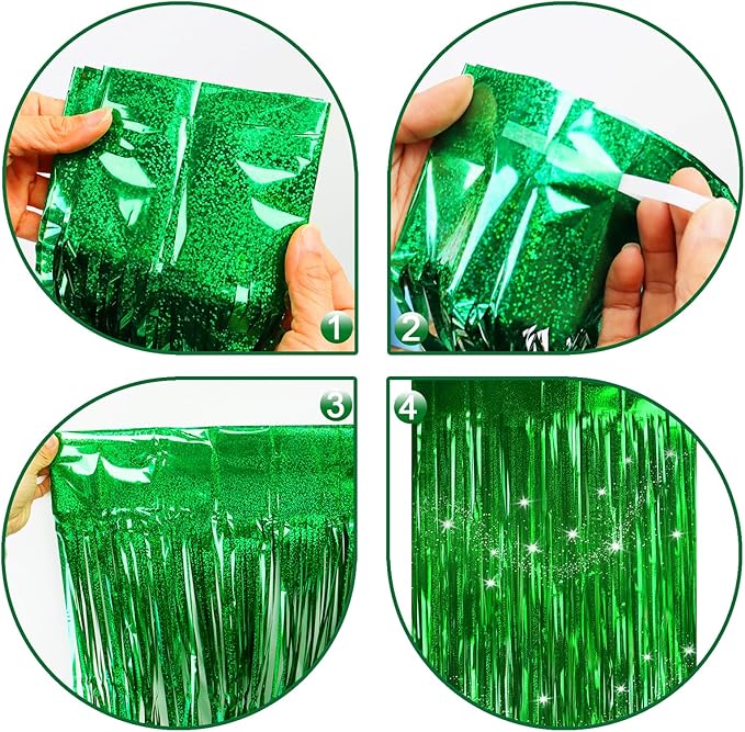 Green Backdrops Curtains Party Decorations for St Patricks Day Decoration Accessories, Tinsel Streamers Birthday Decoration Photo Booth Props for Football, 2Pack 3.28X6.56Ft
