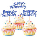 24 PCS Happy Anniversary Cupcake Toppers Glitter Wedding Anniversary Cupcake Picks Happy Anniversary Cupcake Decorations Baby Shower Birthday Wedding Anniversary Party Cake Decorations Supplies Blue