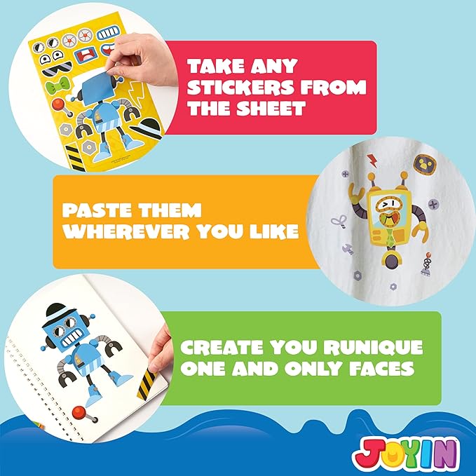 JOYIN 24 Sheets 9"x6" Make a face Stickers for Kids, Make Your Own Robot Stickers, Party Favors Kids Crafts, Goodie Bags Stuffers Classroom Activities