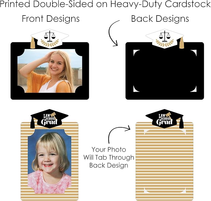 Graduation Photo Display Centerpiece Kit - 15 Double-Sided Photo Table Topper Sticks, Vertical and Horizontal 4x6 Picture Holders, DIY Party Decoration Set - Law School Grad