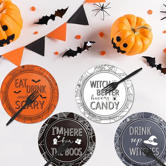 Halloween Party Paper Plates Supplies 7" Disposable Witch Party Dessert Plates Tableware Set Decorations for Birthday Funny Halloween Spooky Party Get-Together