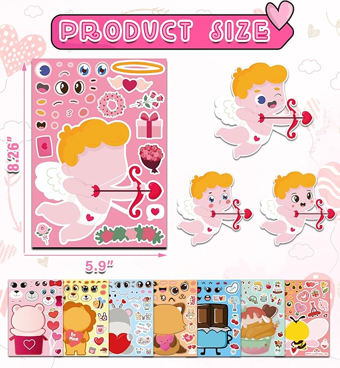 Valentines Stickers for Kids - Valentines Day Gifts for Kids School Classroom - DIY Valentine's Crafts Treats Party Favors Valentine Day Decorations(24 Sheets)