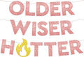 KatchOn, Glitter Older Wiser Hotter Banner - No DIY, 10 Feet | Rose Gold Birthday Banner, Birthday Decorations For Adult Women | 30th 40th 60th 70th 50th Birthday Decorations Sign