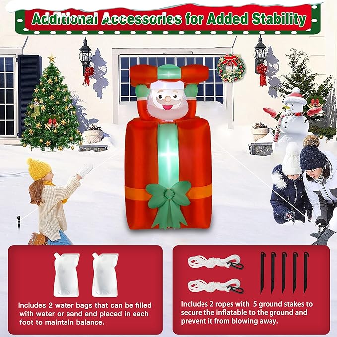 5FT Christmas Inflatables Decorations with Pop Up Movable Santa Claus Huge Gift Boxes, Bright LED Lights Blow Up Christmas Decor for Yard Outdoor Indoor Fall Vacation Holiday Party Lawn