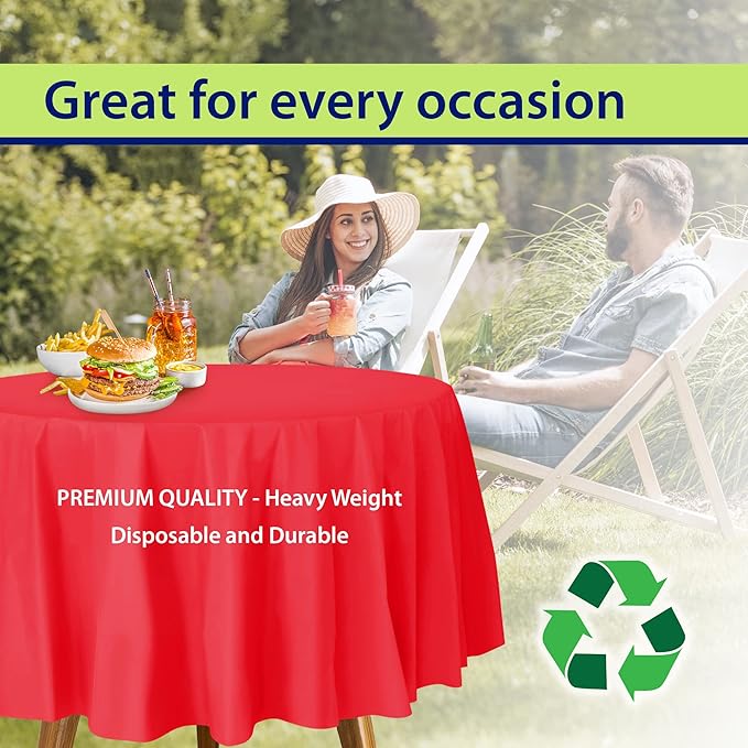 Party Dimensions Red Disposable Plastic Tablecloth for Round Tables (36 Pack) Table Cloths for Parties, Events & Weddings, Indoors & Outdoors, 84 inches, Plastic Table Cover