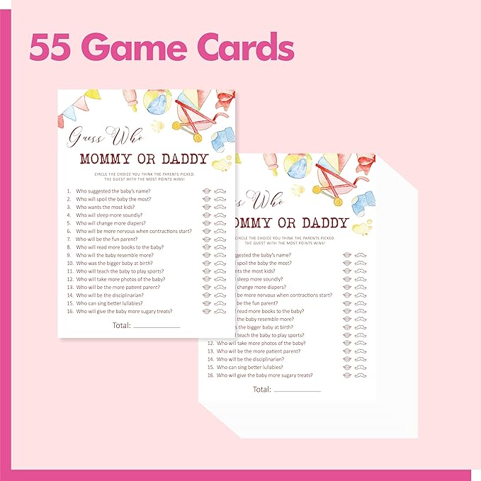 55PCS Baby Shower Games, Guess Who Mommy or Daddy Game Cards Fun Baby Shower Party Games Gender Neutral for Girls or Boys