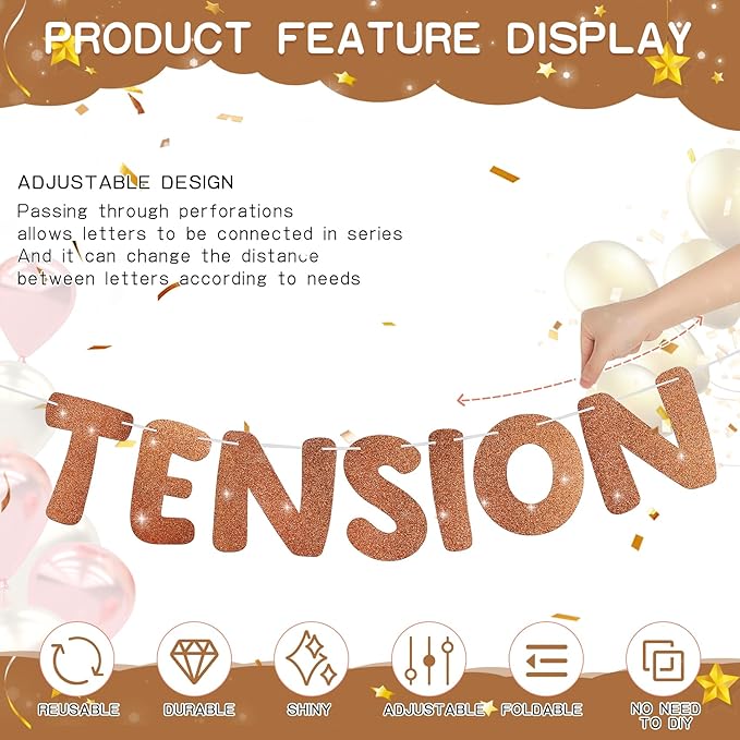 Retirement Banner Pre-Strung GOODBYE TENSION HELLO PENSION Banner Glitter Retirement Party Supplies Decorations for Women Men Office Home Decor (Brown)