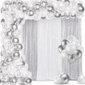 137 Pcs White Silver Party Backdrop Kits - 4 Sequin Backdrop Curtain 133 Balloon Garland Kit Photo Prop Background for Graduation Wedding Anniversary Wonderland Birthday Baby Shower