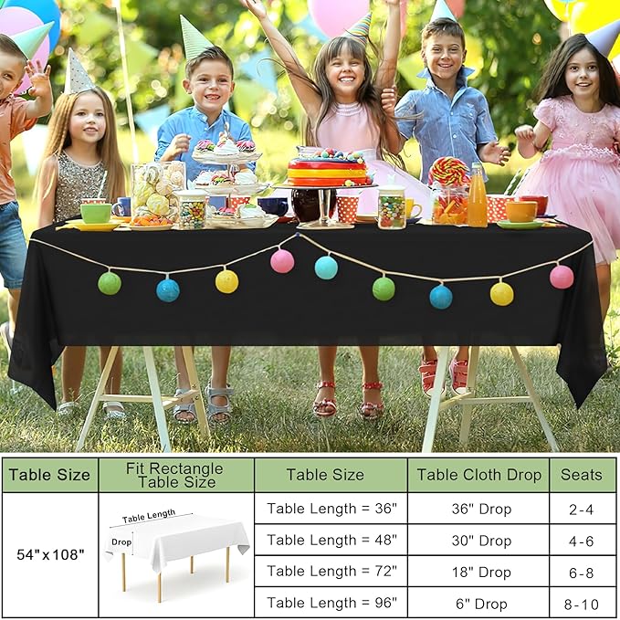 misaya 8 Packs Disposable Plastic Table Cloth, 54 x 108 Inch Waterproof Rectangle Tablecloth, Leakproof & Sturdy Decorative Table Covers for Easter, Picnic, Party and Outdoor, Black