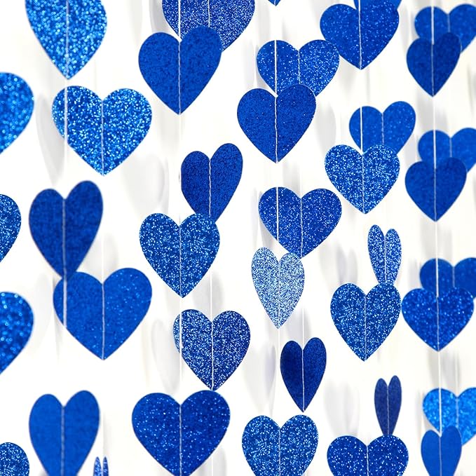 Royal Blue Party-Decoration Heart Garland - 52ft 21st Birthday Bachelorette Hanging Backdrop Streamers,Graduation Engagement Wedding Christmas Banner Decor Supplies Lasting Surprise