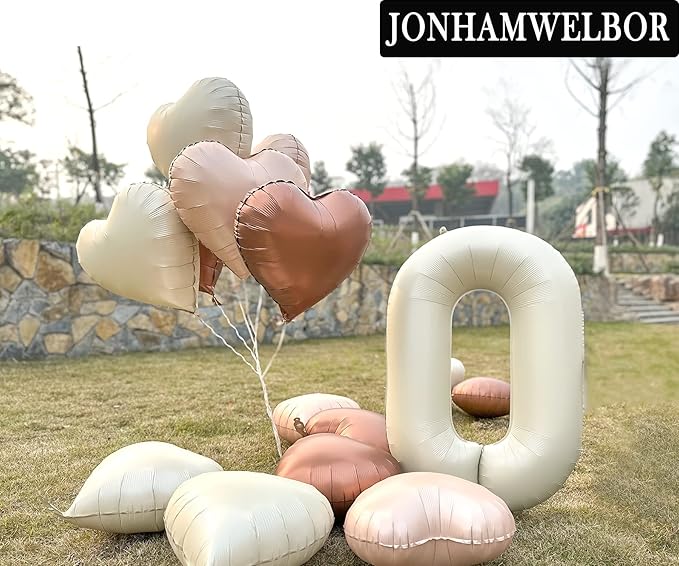 Jonhamwelbor 40 inch Cream White Number 0 Balloon Large Big Foil Helium Mylar Number Balloons 0-9 Birthday Party Balloon Numbers Decor (40 inch Cream 0)