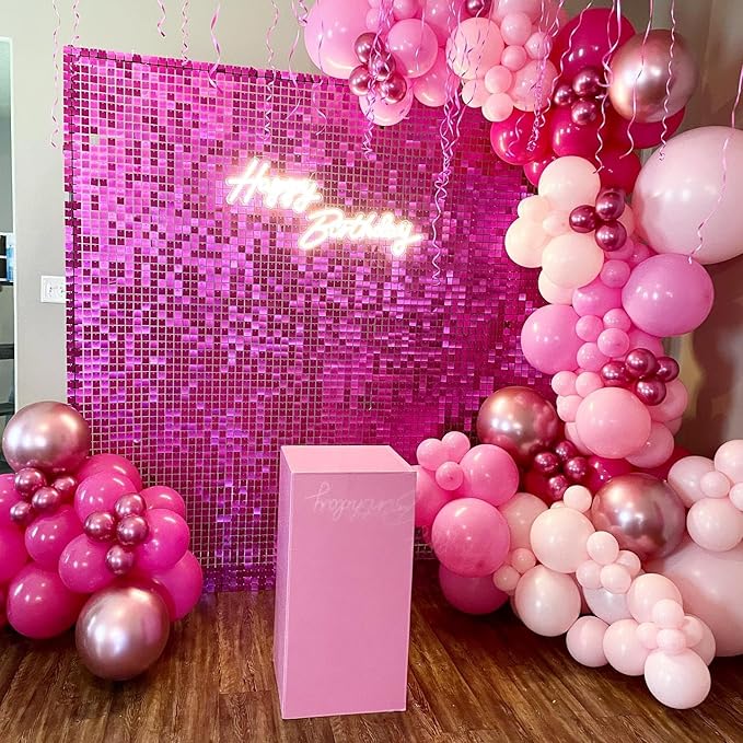Pink Balloons Arch Kit, 160Pcs Hot Pink Balloon Garland Kit Metallic Rose Gold Confetti Balloons for Birthday, Princess Theme, Engagements, Galentine's Day, Valentine's Day Party Decoration