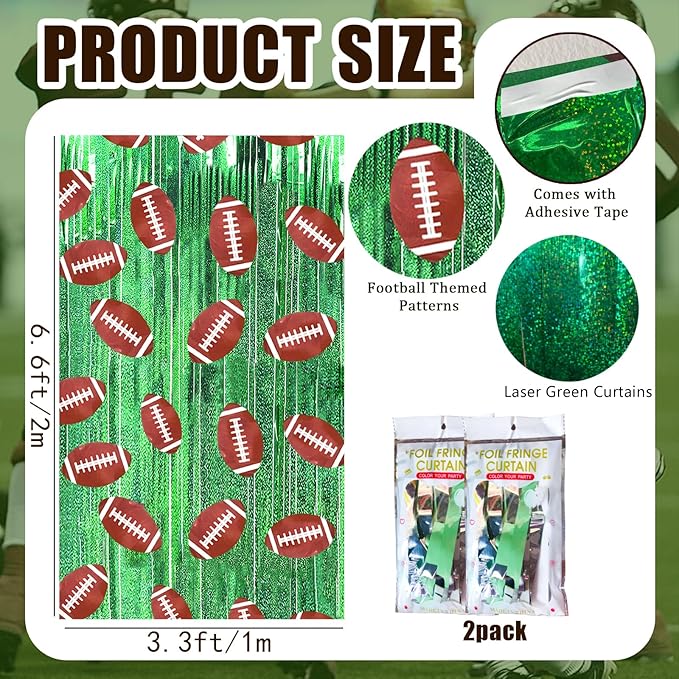 MYUPDALIN 2 Pack Football Party Decorations Football Birthday Decorations Foil Fringe Curtain Backdrop Decorations Photo Props