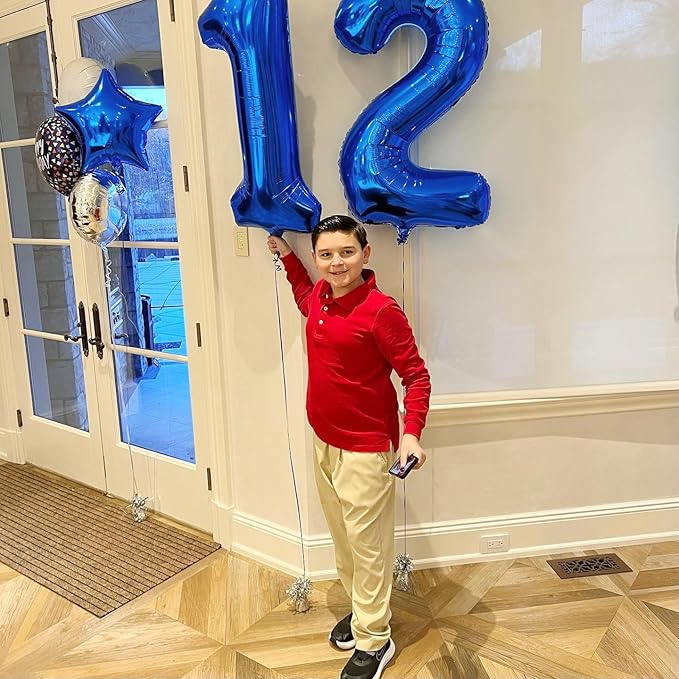 Navy Blue Number 12 Balloon 40 inch, 12 Number Balloons, 12th Navy Blue Birthday Decorations, 12 Year Old Girls Boys Blue Party Supplies