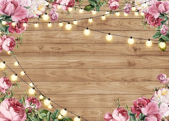 Rustic Wood Floral Birthday Backdrop Spring Pink Flower Wood Glitter Happy Birthday Photography Background Women Girl Newborn Kids Adult Birthday Party Wedding Decoration Photo Shoot Props 7x5FT