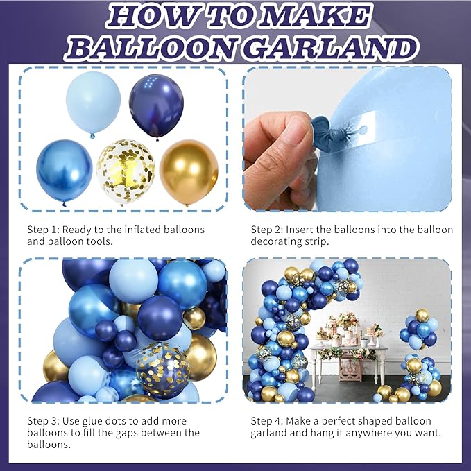 Blue Balloon Arch Kit 107Pcs Navy Blue Gold Balloons Garland Kit with Metallic Gold Confetti Balloons Macaron Light Blue Birthday Party Balloons for Boys Men Baby Shower Wedding Graduation Decorations