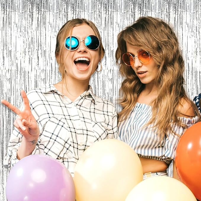 3 Pack Silver Foil Fringe Curtain Backdrop, 3.28Ft x 6.6Ft Metallic Tinsel Foil Fringe Streamer Curtains for Photo Booth, Christmas Day, Thanksgiving, Wedding, New Year Party Decorations