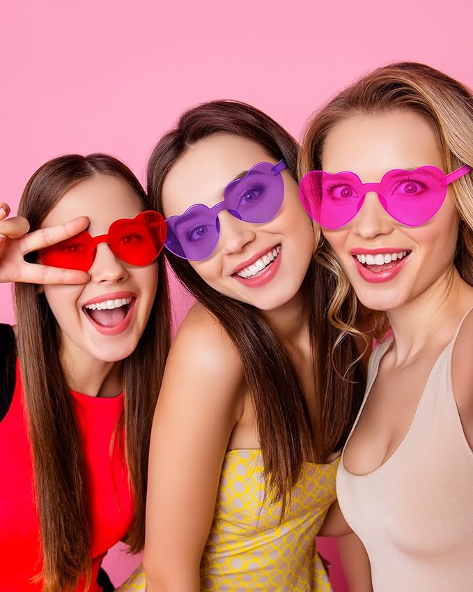 Frienda 20 Pairs Heart Shaped Sunglasses Rimless Candy Color Glasses for Women Men Party Favor