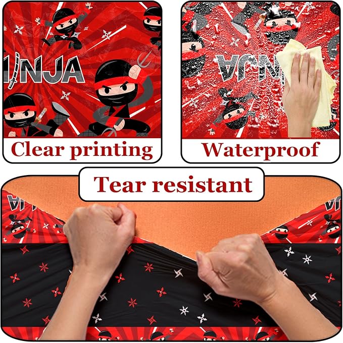 3pcs Ninja Birthday Tablecloths,Ninja Birthday Party Decoration Karate Theme Table Covers Waterproof Rectangle for Kid Master Birth-Day Party Supplies