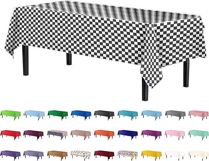 Exquisite 12-Pack Premium Plastic Tablecloth Pack of 12 - Premium Plastic Tablecloth 54 Inch x 108 Inch Rectangle Table Cover - Checkered