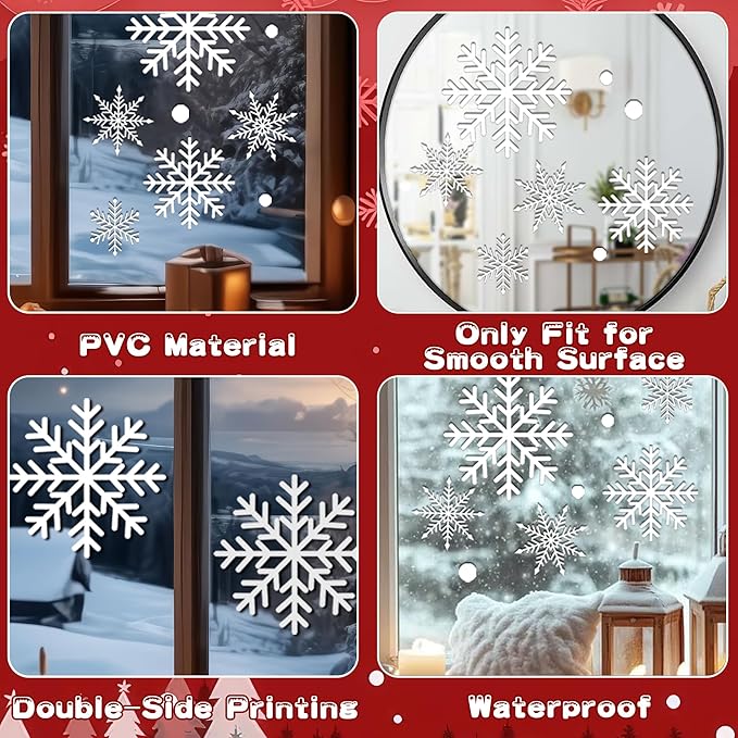 110 PCS Christmas Large Snowflake Window Clings Decoration, Christmas Window Stickers, Xmas Party, Holiday Decor, Indoor Windows Décor Ornaments, Thanksgiving Party Décor, Winter Wonderland.