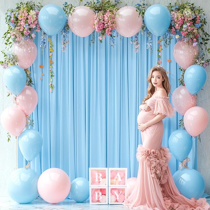 8x10FT Baby Blue Backdrop Curtains for Wedding Parties, Wrinkle Free Polyester Photography Backdrop Drapes for Baby Bridal Shower Birthday Parties Stage Background Stand Decorations 4x10ft,2 Panels