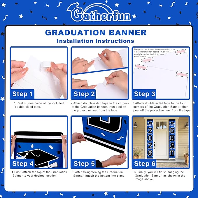 2026 Graduation Decorations,Congrats Grad Banner Backdrop for Class of 2026 Decorations- Blue Graduation Party Decorations
