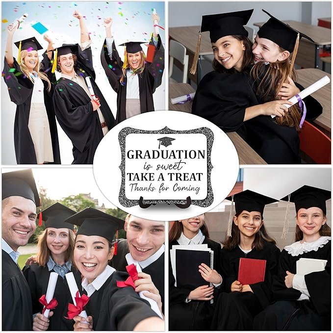 20PCS Graduation Candy Buffet Labels, 1 Black Glitter Candy Buffet Table Sign with Stand, Catering Supplies Display for Graduation Decorations Class of 2026 -A02