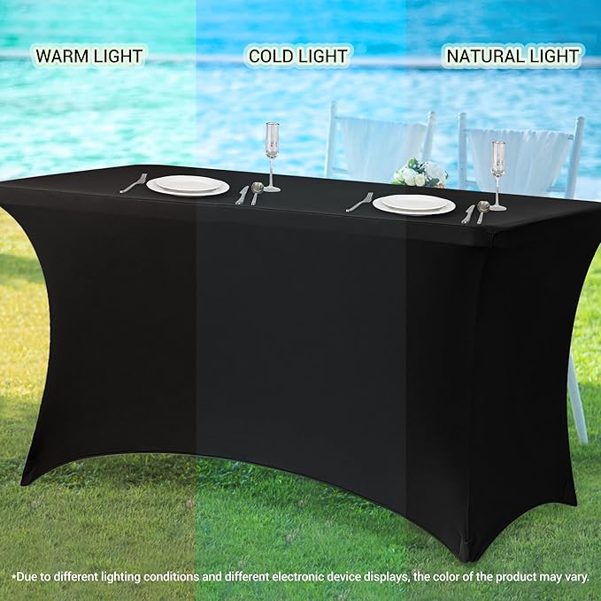 Obstal 6 Pack Stretch Spandex Table Covers for 6 Foot Tables - 6 FT Universal Rectangular Fitted Tablecloth Protector for Wedding, Banquet, Party, 72 Length x 30 Width x 30 Height Inches, Silver