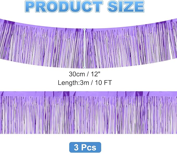 PATIKIL Foil Fringe Garland 10 Feet, 3 Pack Metallic Tinsel Streamers Fringe Banner Wall Hanging Curtain Backdrop for Wedding Birthday Christmas New Year Party Decoration, Light Purple