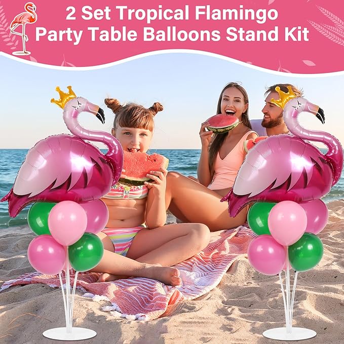 Tropical Flamingo Party Balloons Stand Kit 2 Sets With 2 Flamingo Foil Balloons Tropical Animal Themed Balloon Centerpieces for Tables for Luau Birthday Wedding Baby Shower Party Decorations