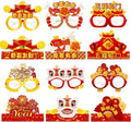 YVAINE 24pcs Chinese New Year Photo Props Party Supplies, 2026 Lunar New Year Crown Hats and Paper Eyeglasses for Year of The Horse 2026 Spring Festival Party Supplies