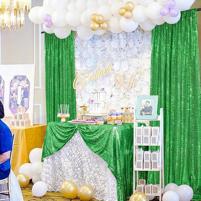 6x8FT Green Backdrop Curtain for Wedding Parties Birthday Glitter Sequin Curtains Background for Photography Drapes Decoration 3x8ft,2 Panels