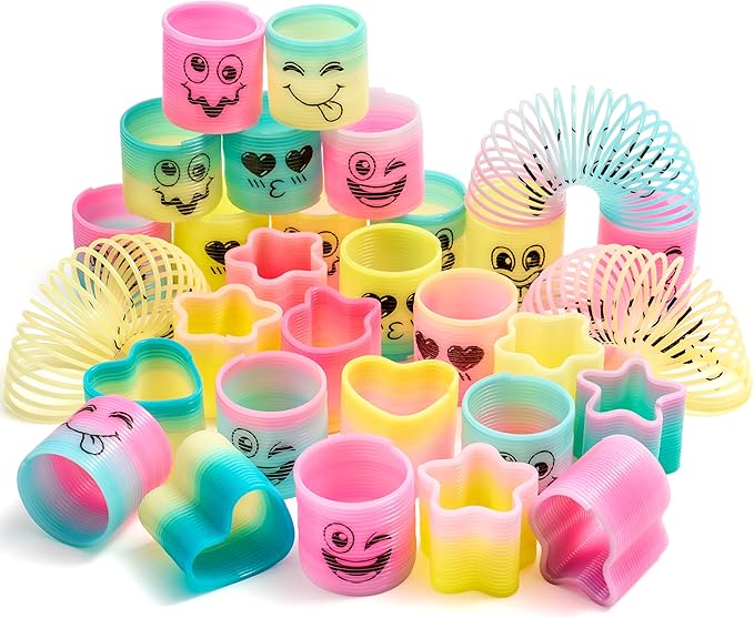 JOYIN 120 Pcs Spring Rainbow Party Favor, Mini Plastic Coil Spring Toy, Fidget Stress Coil Mini Springs Bulk Toys for Carnival Prize Birthday, Easter Goodie Bag Stuffers
