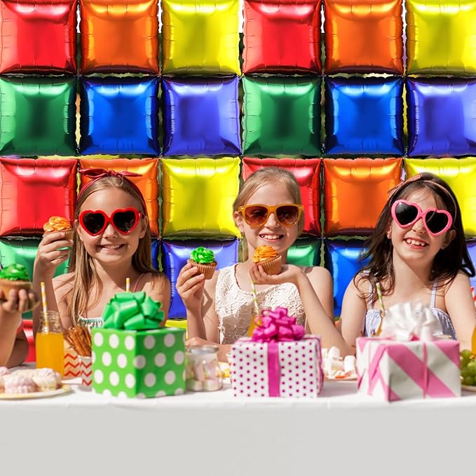 36 Pcs Rainbow Birthday Decorations Balloons Brick Square Foil Balloon Wall Backdrop Arch Kit Double Sided Metallic for Cartoon Video Game Party Supplies(Red Yellow Blue Green Orange Purple)
