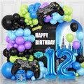12th Birthday Video Game Balloons Arch, 12th Game Party Balloons Garland Kit 12th Birthday Supplies with Blue Number 12 Foil Balloons for 12 Year Old Teens Boys Birthday Decor