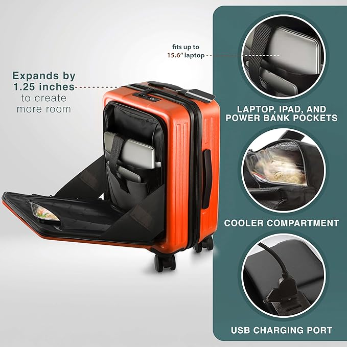 TRAVELARIM Luggage Sets 3 Piece, 20 Inch Carry on Luggage and 24 Inch Suitcases with Wheels Spinner, Durable Hard Shell Suitcase Set, Expandable Travel Suitcase, Orange