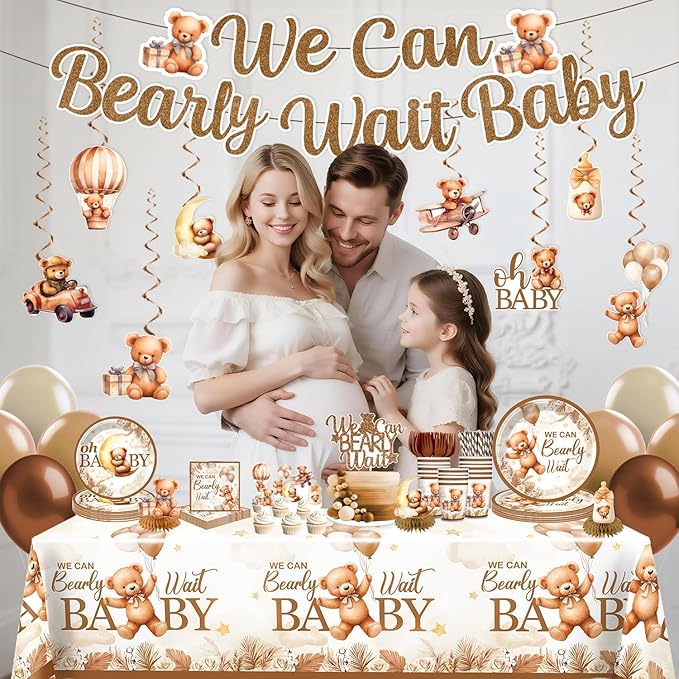 163pcs Bearly Baby Shower Decorations Complete Tableware Set, Serves 20 Guests, Teddy Bear Baby Shower Decor, Bear BabyShower Decorations Boys Girls, For Barely Theme Party