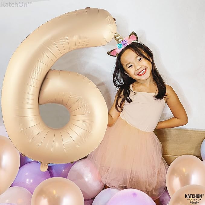KatchOn, Giant Caramel Number 6 Balloon - 40 Inch | 6th Birthday Balloon for 6th Birthday Decorations | 6 Balloons for Birthday | Six Number | 6 Year Old Balloons for 6 Year Decorations