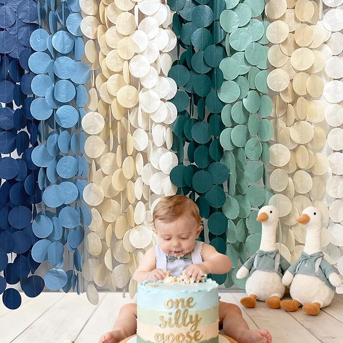 205 Ft Sage Green Dusty Blue Khaki Beige Circle Dot Backdrop Garland Tissue Paper Polka Dots Hanging Streamer for Baby Shower Birthday Wedding One Silly Goose Themed Party Decorations Supplies