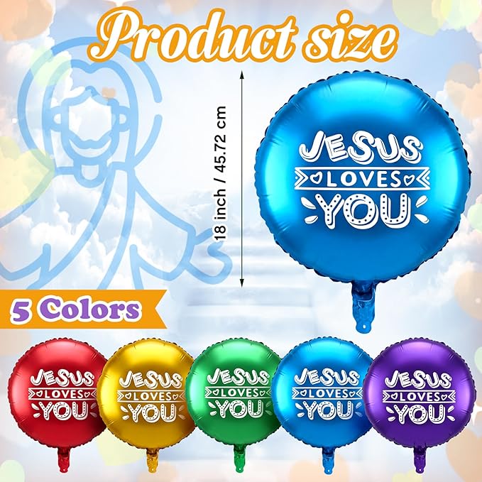 Outus 15 Pcs 18 Inch Jesus Loves You Foil Balloon Christian Religious Jesus Big Colorful Balloon Party Decor for He Is Risen Party Decor Favor Cross Church Event Birthday Sunday School Supplies