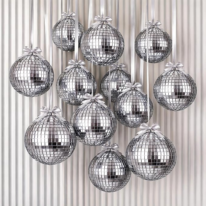 20 Pcs Large Disco Ball Metallic Foil Balloons 22 Inch Giant 4d Round Ball Balloons with Ribbions for Birthday Wedding Baby Shower Anniversary Tea Party Decorations