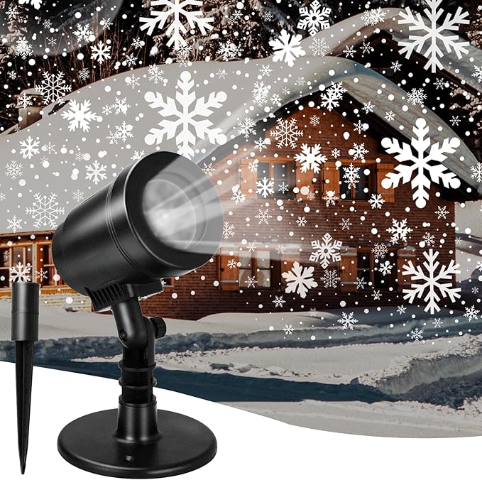 Snowflake Projector Lights Outdoor Waterproof, Snow Holiday Projector Lights, 360°Roating LED Snowflake Light, Snowflake Decoration for House, Yard, Wall, Outside and Indoors