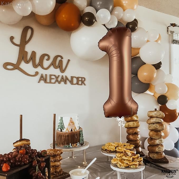KatchOn, Brown 1 Balloon Number - 40 Inch, Helium Supported | Foil Brown One Balloon for Safari brown Birthday Decorations | One Happy Camper Balloons | Anniversary Decorations