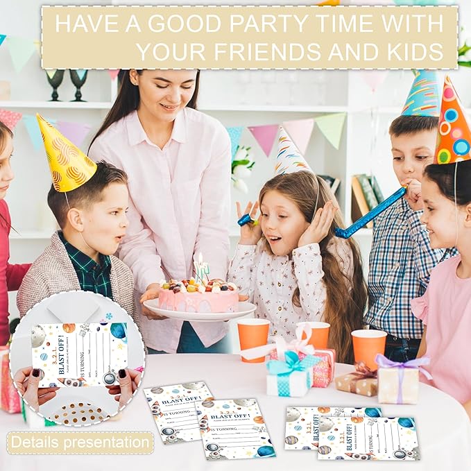 Space Birthday Party Invitations, Astronaut Outer Space Theme Invitation Cards with Envelopes, Fits for Boys Girls Teen, 20 Count Double Sided Printed & Fill In Blank-4 x 6, Party Supplies