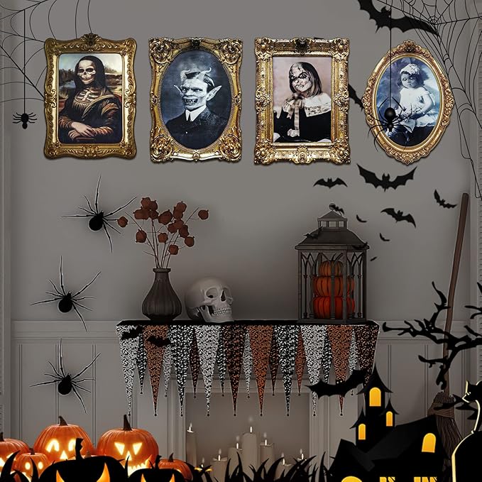 ECGER Halloween Decorations Indoor, Haunted Scary Decor - 3D Changing Face Pictures, Vintage Moving Wall Portraits Frame, For Horror Spooky Party Mansion Castle House Home Decoration(12 Pieces)
