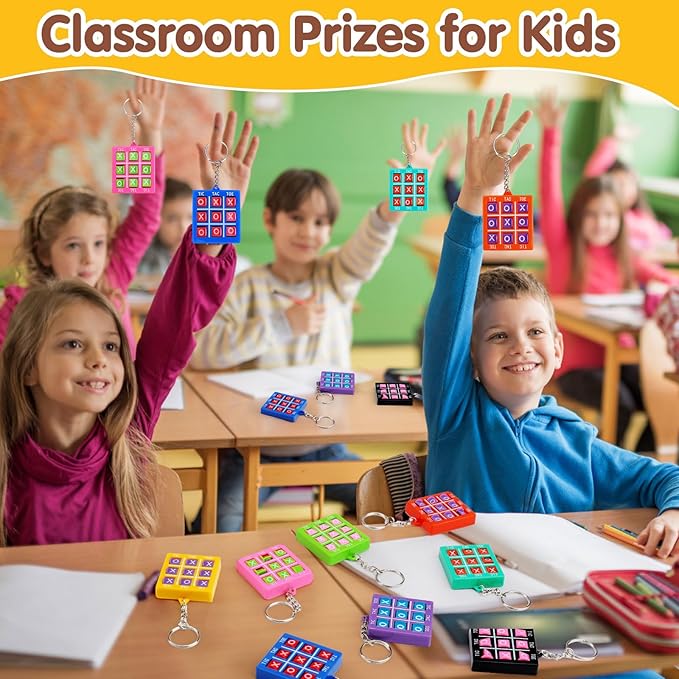 16PCS Tic Tac Toe Game Birthday Party Favors Easter Basket Goodie Bags Stuffers for Kids 3-5 4-8 8-12 Classroom Treasure Box Carnival Prize Small Toys Bulk Keychain Pinata Filler Return Gift Girl Boy