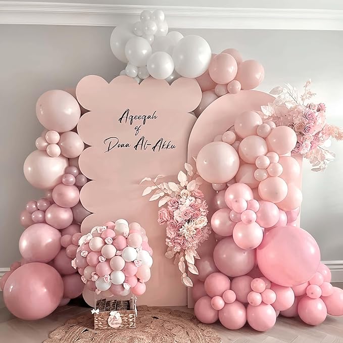 Pastel Pink and White Coquette Balloons Arch, 134 PCS Light Baby Dusty Pale Pink Bow Balloon Garland mit 18 Inch Clear Balloons *5, Long Balloon as Bow Decor for Girls Just Want To Be One Birthday